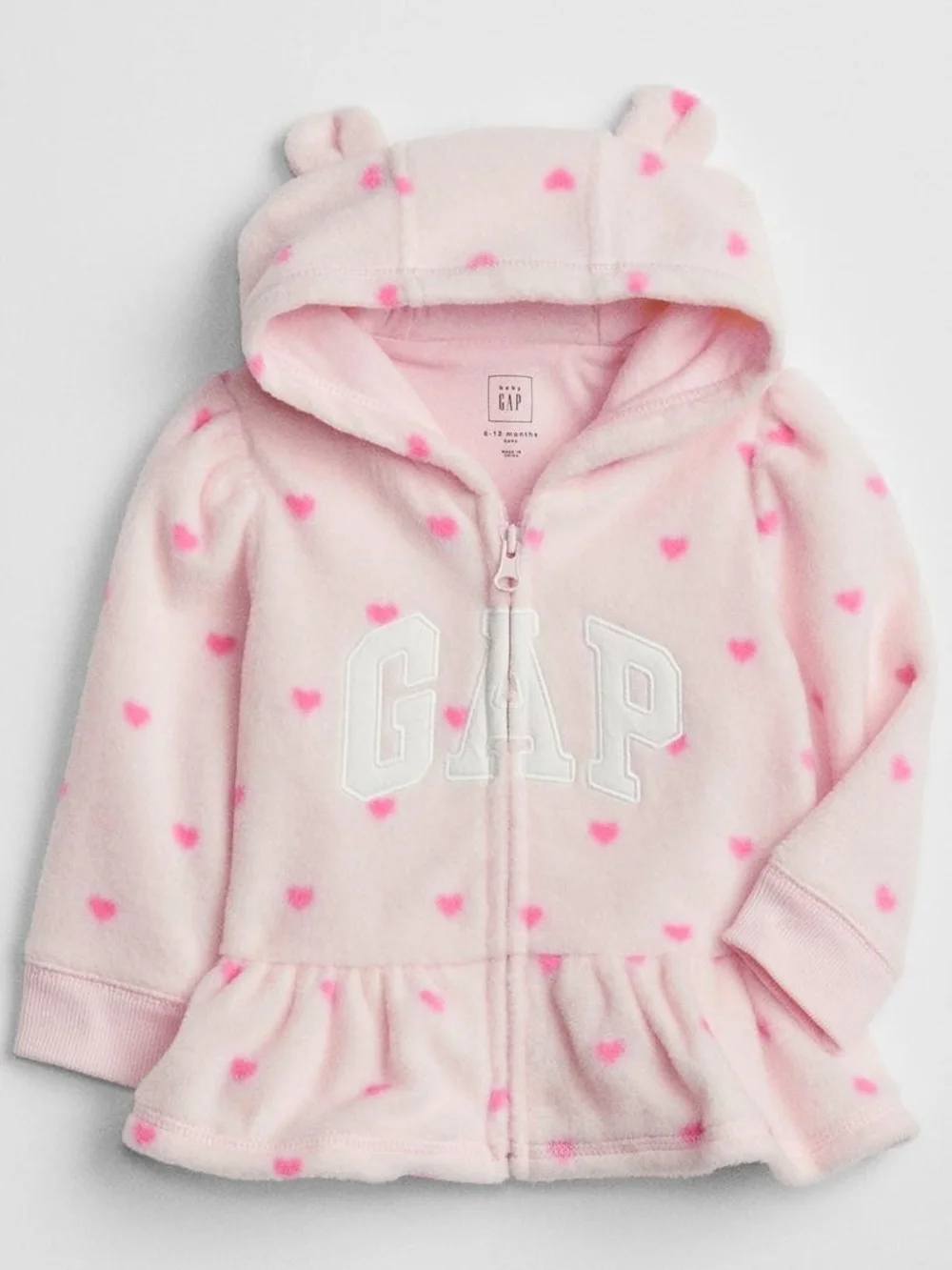 BABY GAP LOGO FLEECE Pink Hearts Hooded Peplum Zip Hoodie
